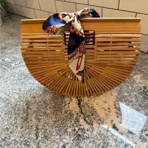 Bamboo Handbag with Scarf Accent